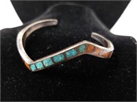 Silver bracelet with turquoise and coral