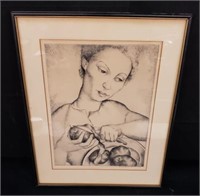 Signed pencil drawing on paper, framed