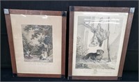 Pair of hunt scene lithographs in frames