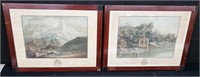Pair of French scenic lithographs, framed