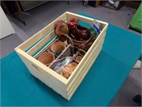 Garden crate with planters and gloves
