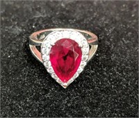 Lab-created ruby & 925 silver cocktail ring