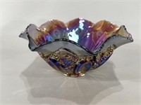 Vintage Carnival Glass Bowl -Smoky Ruffle