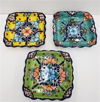Set of 3 painted ceramic plates from Mexico