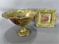 Decorative Ceramic Compote & Tray