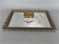 Mirrored Vanity Tray w/jewelry, etc