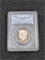 1981-S Kennedy Half dollar coin PCGS PR69DCAM