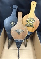 Vintage wood & leather fireplace bellows box lot