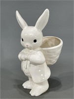 Pottery Bunny w/Basket Planter Vase -Vintage