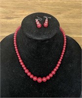 Red Jade necklace and earring set