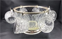 Cut glass punch bowl with 6 cups