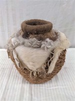 Woven natural-materials fiber-art basket