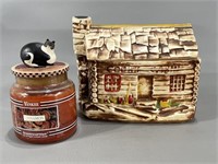 McCoy Cabin Cookie Jar & Fat Cat Candle Jar