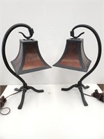 2 vintage metal Arts & Crafts-style table lamps