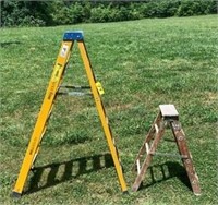 Small Wood Step Ladder & Fiberglass Ladder