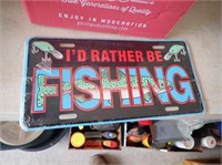 I'd Rather Be Fishing License, Metal Bait Box,