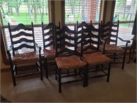 (6) French Country Ladder Back Rush Seat Chairs