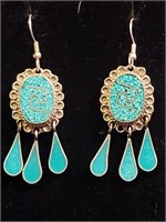 Turquoise & 925 Mexico Silver Dangle Earrings