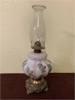 Vintage Painted Milk Glass & Brass Oil Lamp