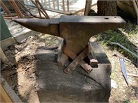 Large Vintage Peter Wright Anvil attached to Stump