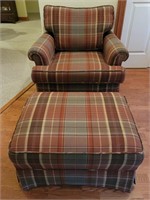 Plaid Upholstered Armchair with Ottoman