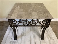 Wrought Iron Scroll End Table w/ Faux Marble Top