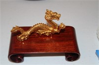 Gold Metal Plated Dragon, Wood Base