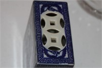 Asian blue and white ceramic art block