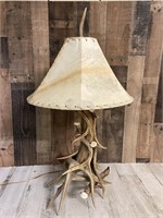 Western Decor Antler Table Lamp w Rawhide Shade
