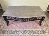 Wrought Iron Scroll Coffee Table w Faux Marble Top
