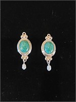925 Sterling Earrings Blue Apatite, Cultured Pearl