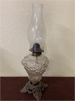 Antique Oil Lamp with a Cast Iron Base