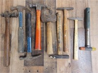 A variety of hammers including claw, ball ping,  +
