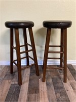 Pair of Padded Round Barstools with Padded Tops