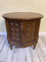 Midcentury Round End Table with Cabinet