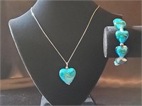 Sterling Turquoise Color Necklace & Bracelet Set