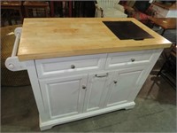 WHITE PAINTED SOLID WOOD KITCHEN ISLAND 2 DRAWERS