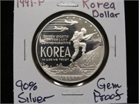 1991 P KOREA DOLLAR 90% GEM PROOF