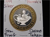 .999 SILVER HARRAH'S CASINO TOKEN GEM PROOF