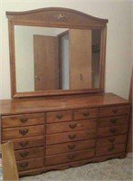 Vintage Wooden Nine Drawer Dresser with Mirror