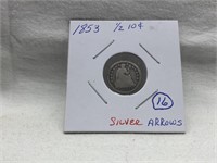1853 UNITED STATES SEATED SILVER HALF DIME ARROWS