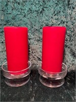 PAIR OF MODERN GLASS CANDLE HOLDERS