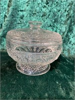 EARLY PRESSED GLASS COVERED CANDY DISH