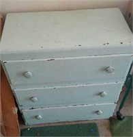 Vintage Wooden Three Drawer Dresser with Misc