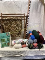 Large lot of yarn crochet hooks & storage caddy