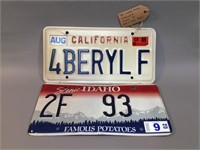 Personalized CA License Plate & Idaho Plate
