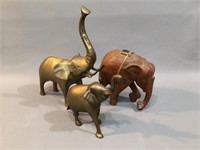 Brass & Wood Elephants