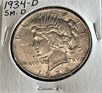 1934 d SM. D Peace Silver Dollar