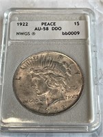 1922 AU Grade Double Die Obver Peace Silver Dollar