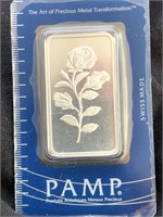 1oz 999 fine silver rose bar, Suisse pamp sealed